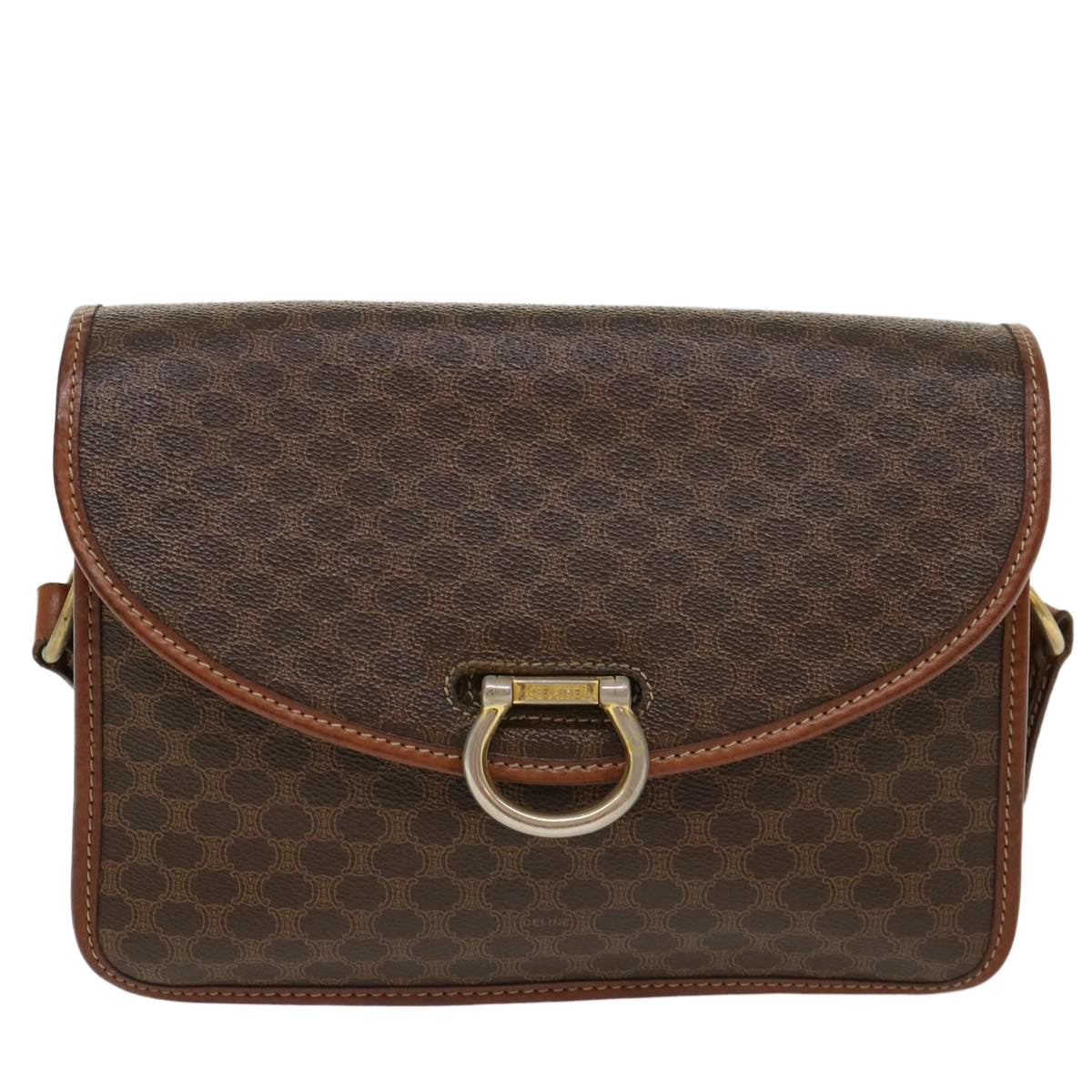 Celine Macadam Canvas Shoulder Bag PVC Leather Brown  39968