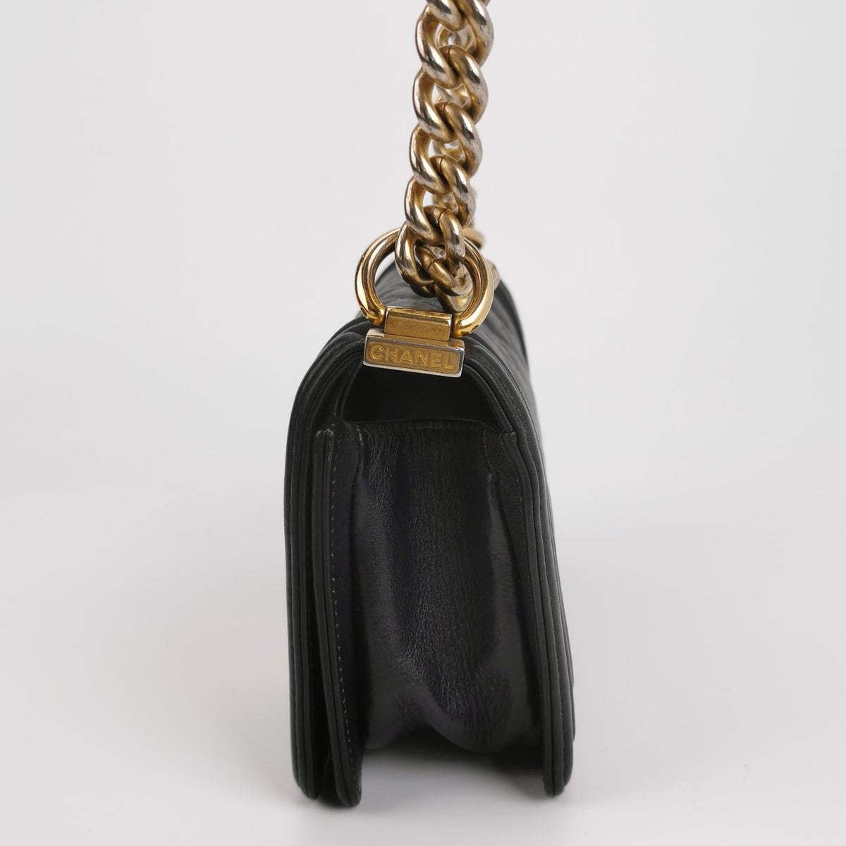 Chanel Le Boy Small Black Lambskin Leather Antiqued Gold Hardware