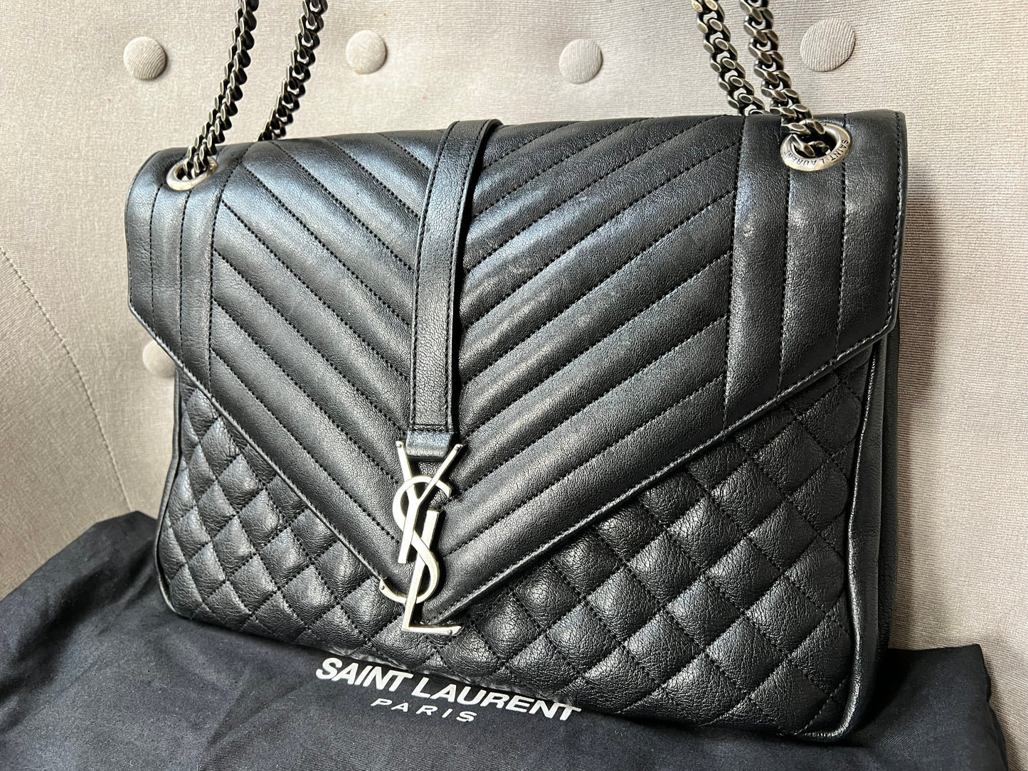 Yves Saint Laurent (YSL) Large Black Lambskin College