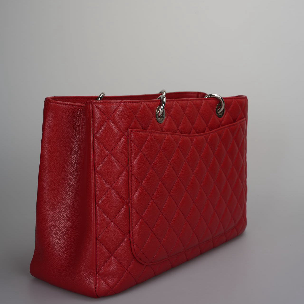 Chanel Large Grand Shopping Tote Red GST Bag in Caviar Leather with Silver Hardware XL size