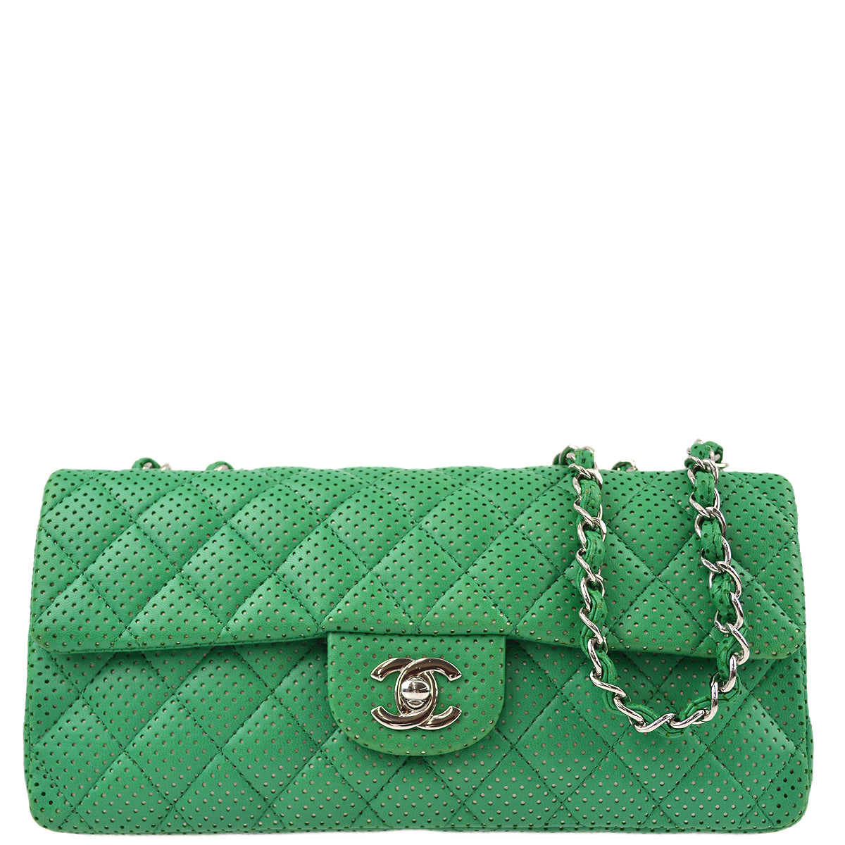 Chanel Green Perforated Lambskin East West Shoulder Bag