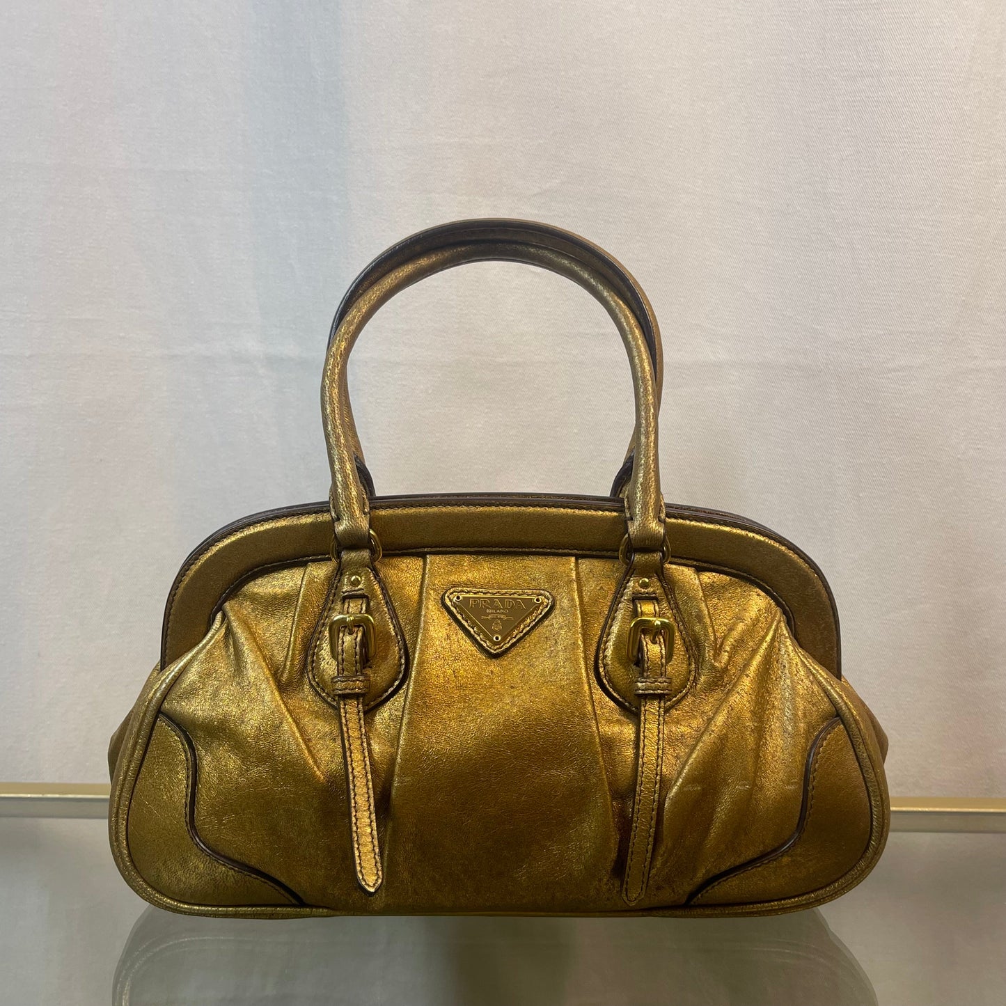 Prada Mini Frame Bags Gold Nappa Leather HandBags