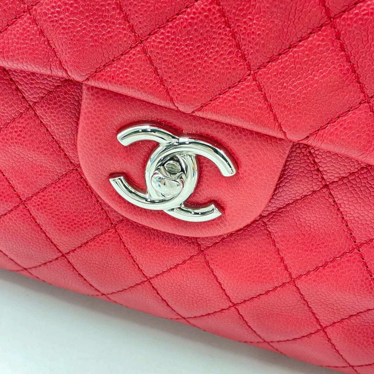 Chanel Classic Flap Maxi Red Caviar Leather Silver-tone Hardware Giant CC Logo