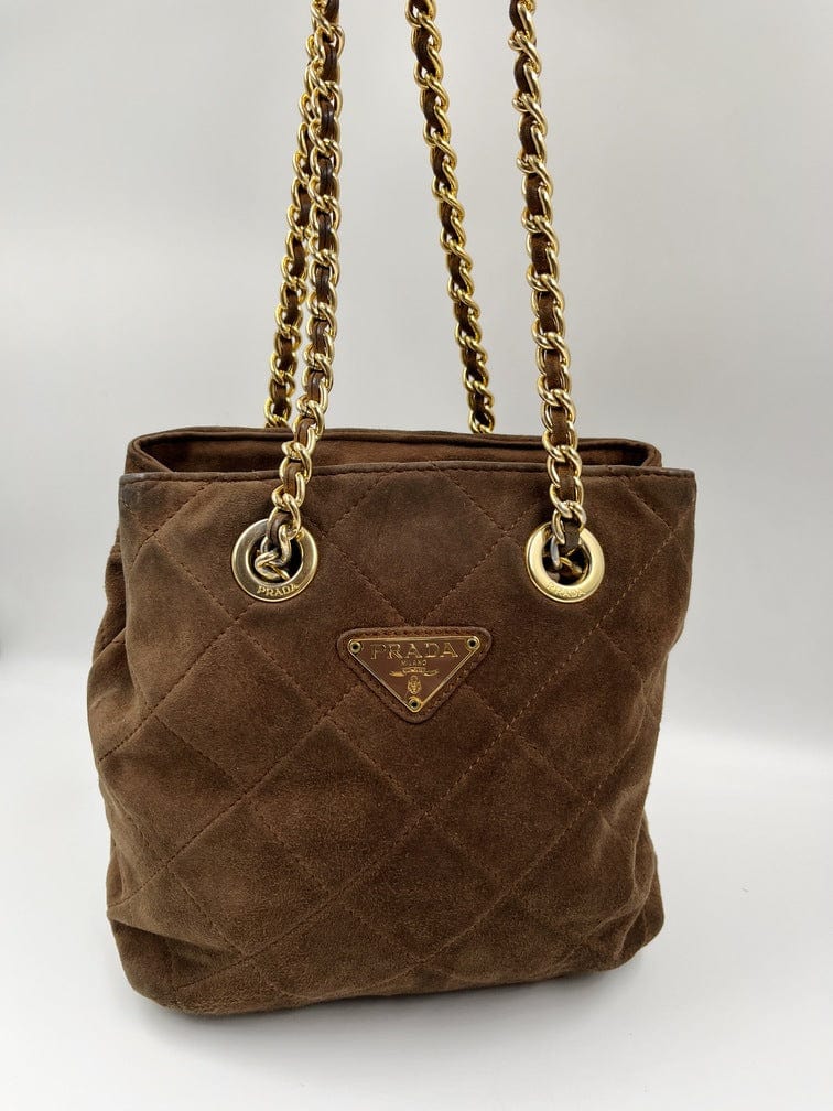 Prada Suede Tote with Chain Handle