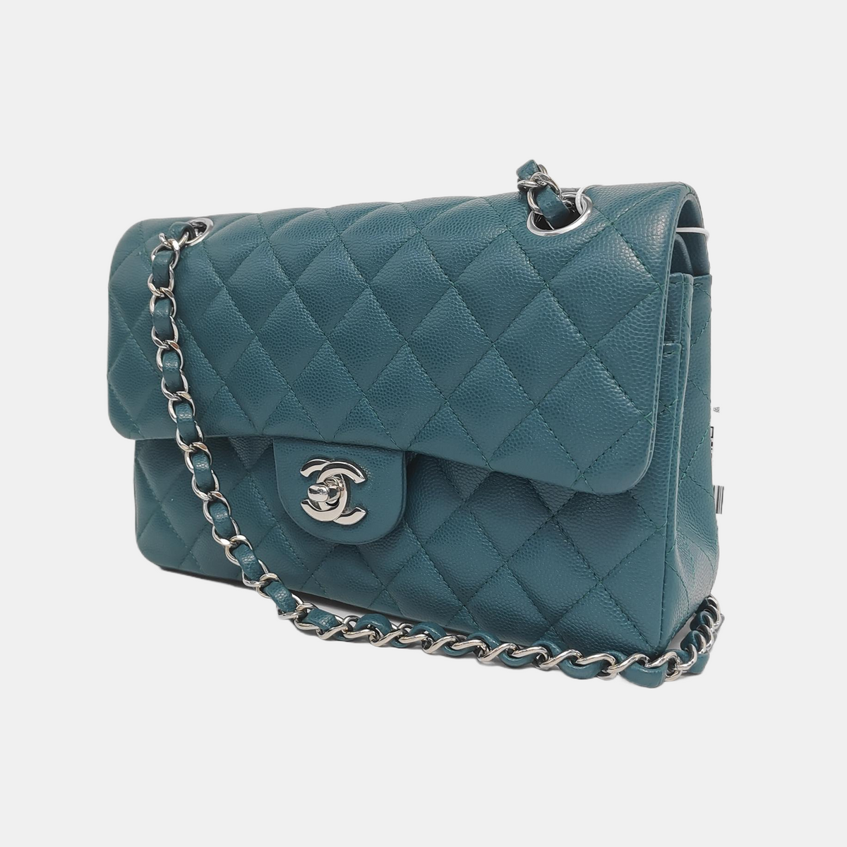 Chanel Classic Flap Small Teal Green Caviar Leather with Silver Hardware, 2019