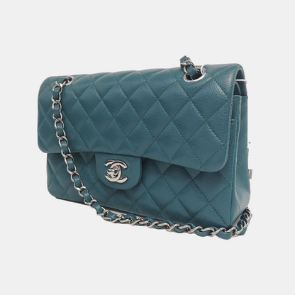 Chanel Classic Flap Small Teal Green Caviar Leather with Silver Hardware, 2019