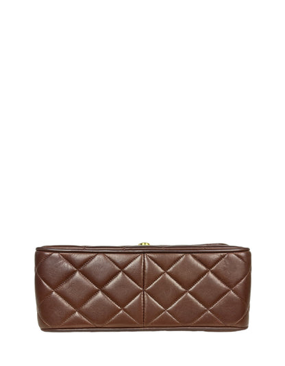 Chanel 1990s Brown Lambskin Leather CC Maxi Flap Messenger Bag