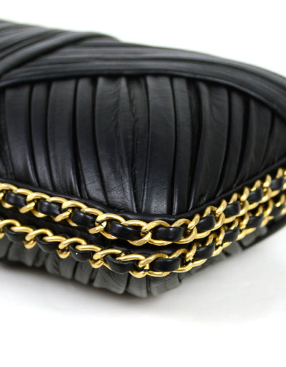 Chanel Black Pleated Chain Around Clutch Bag w/ Crossbody Strap