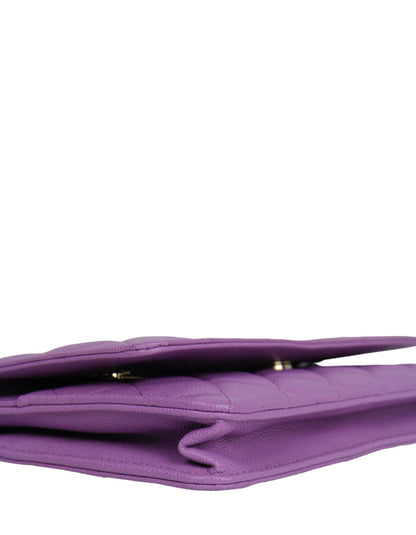 Chanel 2022 Purple Quilted Caviar Leather Wallet On Chain WOC Crossbody Bag