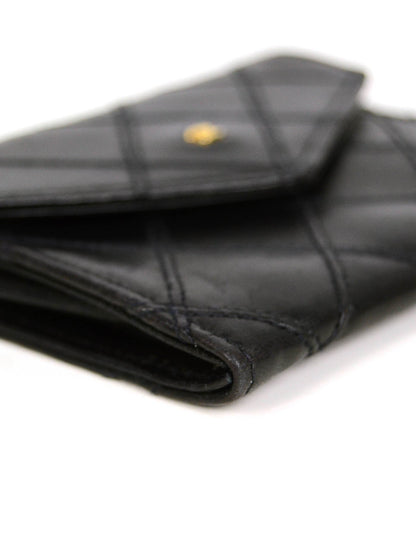 Chanel Black Lambskin Leather Quilted Card Case