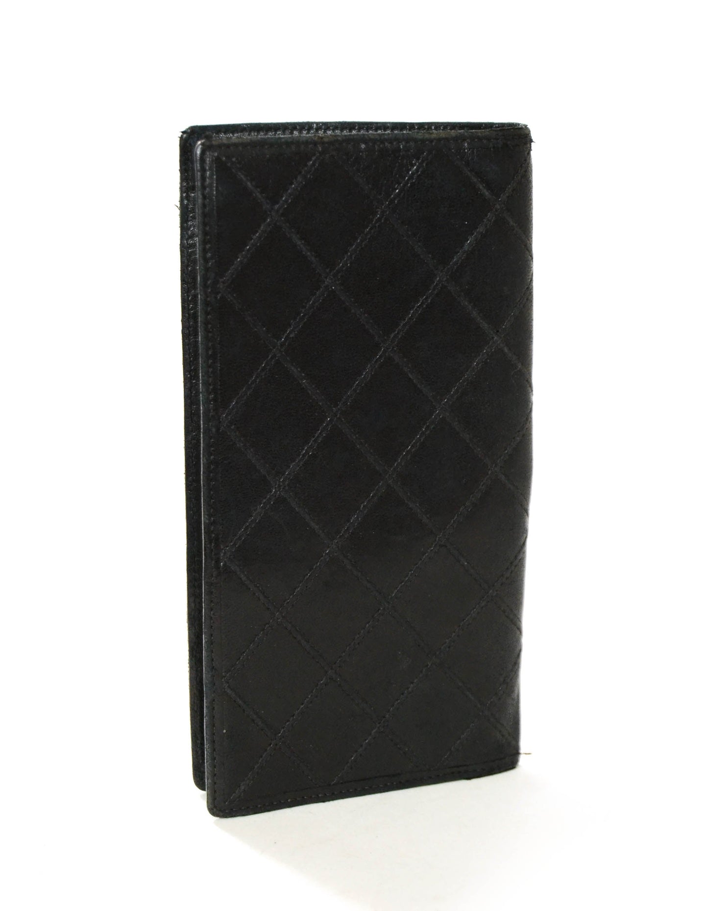 Chanel Black Leather Quilted Checkbook Wallet