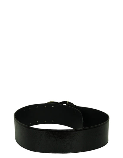 Chanel Black Patent Leather Quilted CC Logo Wide Belt sz 80/32"