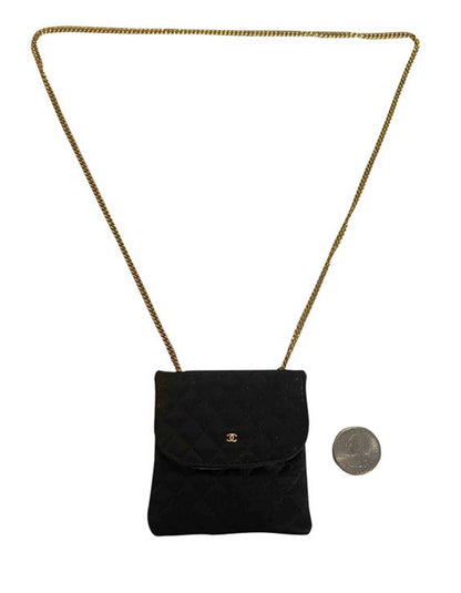 Chanel Black Vintage Quilted Satin Micro Flap Bag Necklace