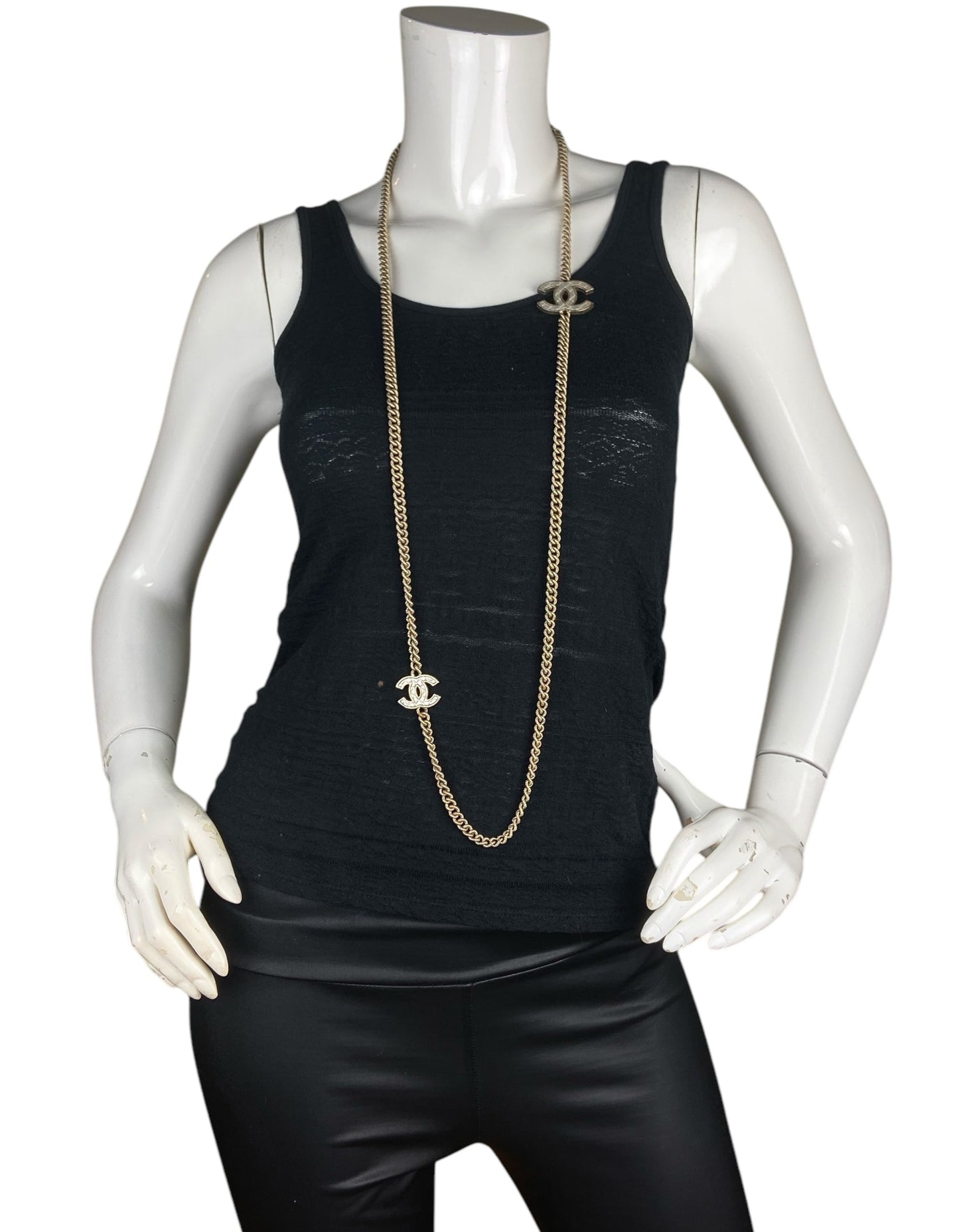 Chanel Metal Quilted CC Long Chain Necklace