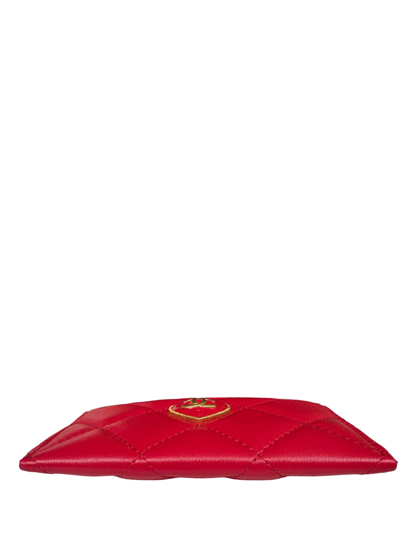 Chanel NEW 2023 Red Lambskin Quilted Resin CC Heart Card Holder