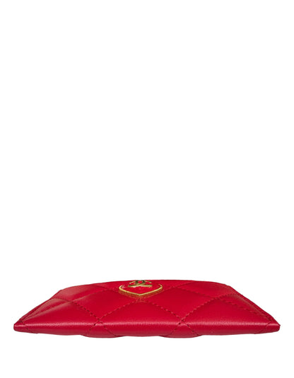 Chanel NEW 2023 Red Lambskin Quilted Resin CC Heart Card Holder