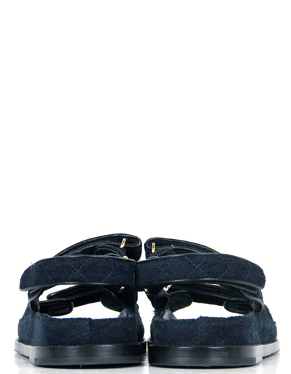 Chanel Navy Blue Velvet Velcro Dad Sandals sz 38
