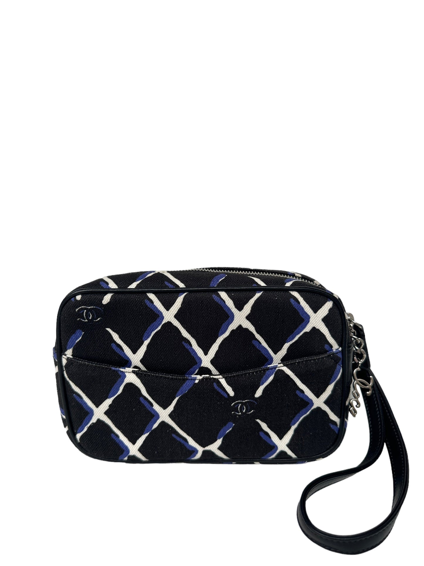 Chanel Black/Navy/White Coco Charm Canvas Wristlet