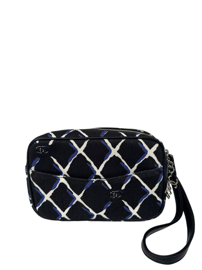 Chanel Black/Navy/White Coco Charm Canvas Wristlet