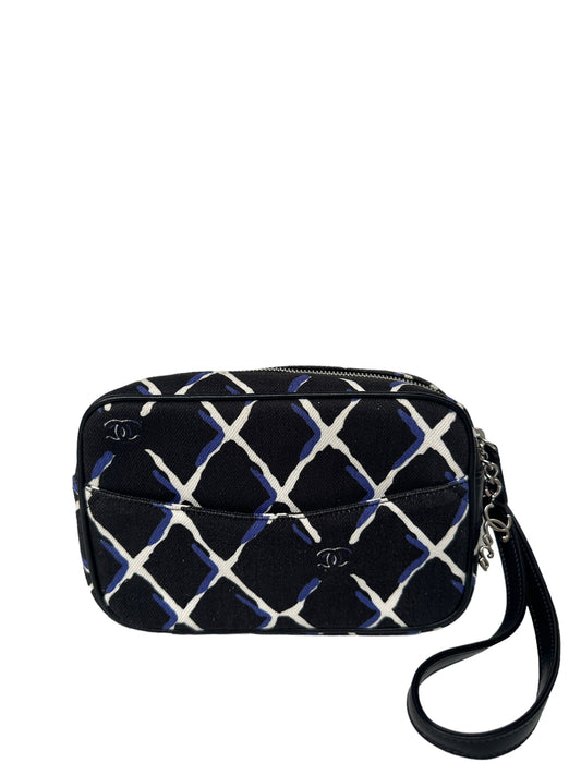 Chanel Black/Navy/White Coco Charm Canvas Wristlet