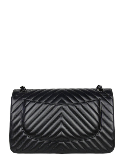 Chanel SO Black Lambskin Chevron Double Flap Jumbo