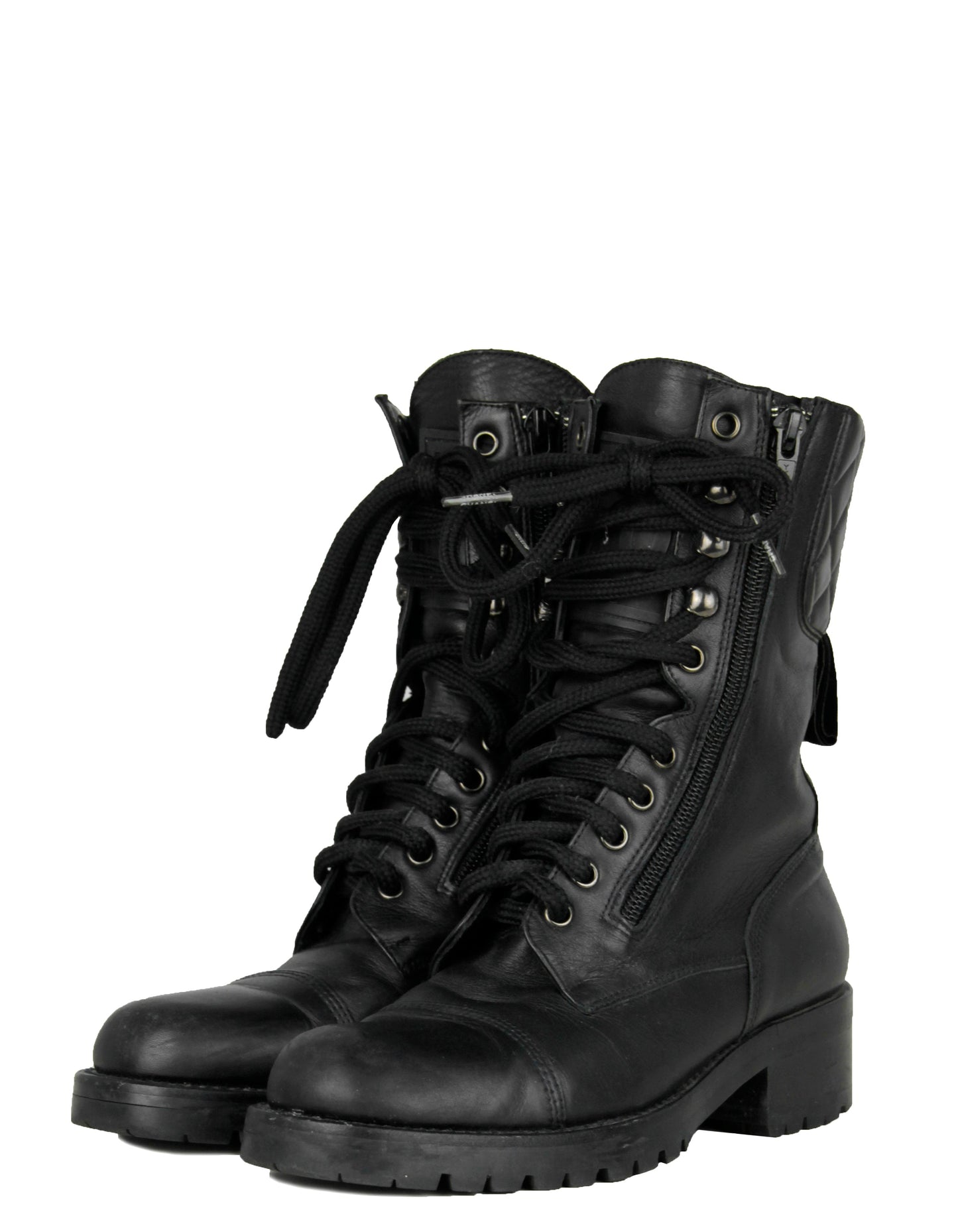 Chanel Vintage Black Leather CC Combat Boots sz 36