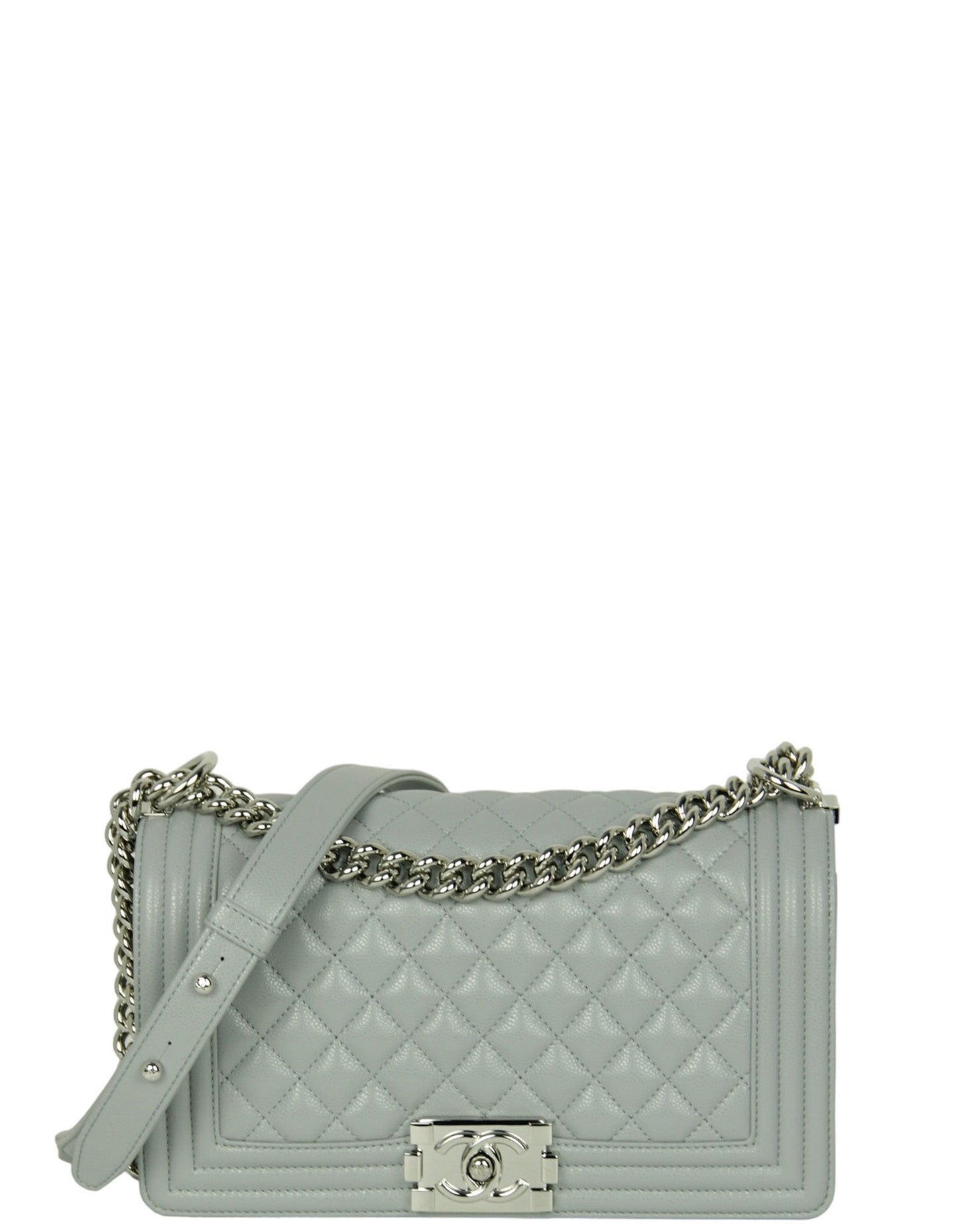 Chanel Grey Shiny Caviar Quilted Medium Boy Bag