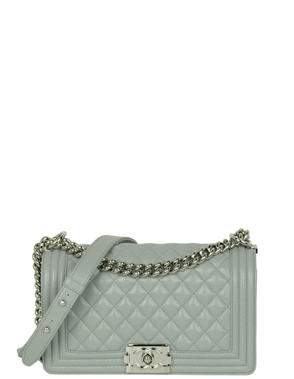Chanel Grey Shiny Caviar Quilted Medium Boy Bag