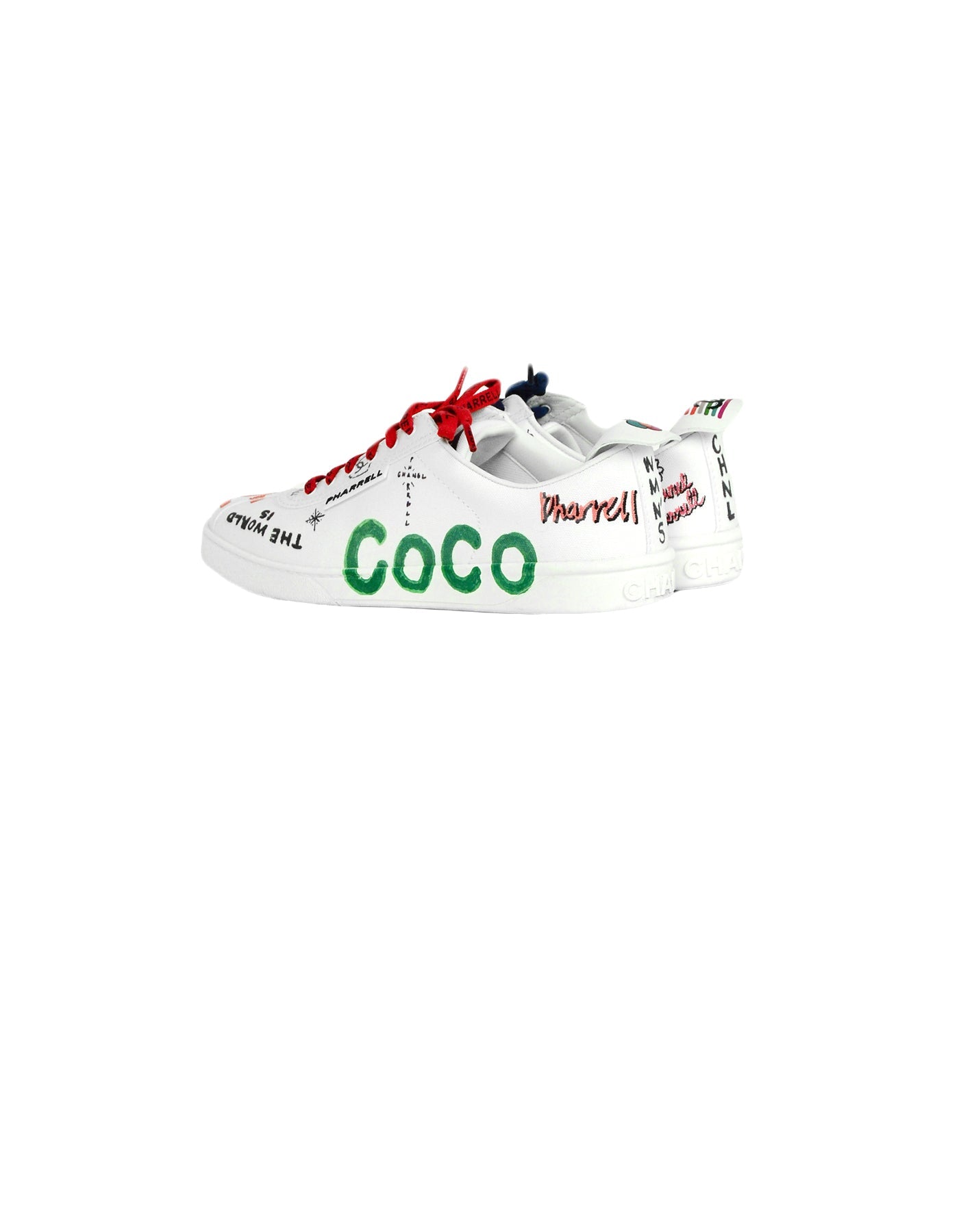 Chanel 2019 White Canvas & Calfskin Leather Pharrell Williams Graffiti Sneakers sz 39