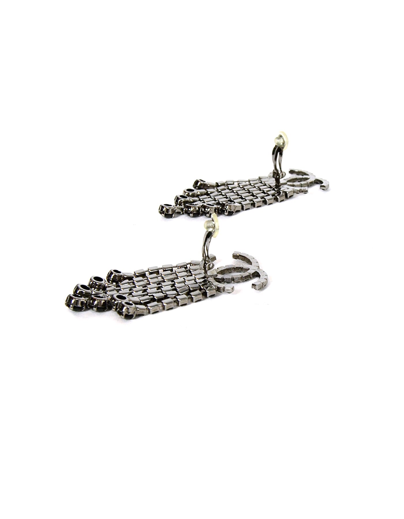 Chanel Black Crystal  CC Drop Earrings