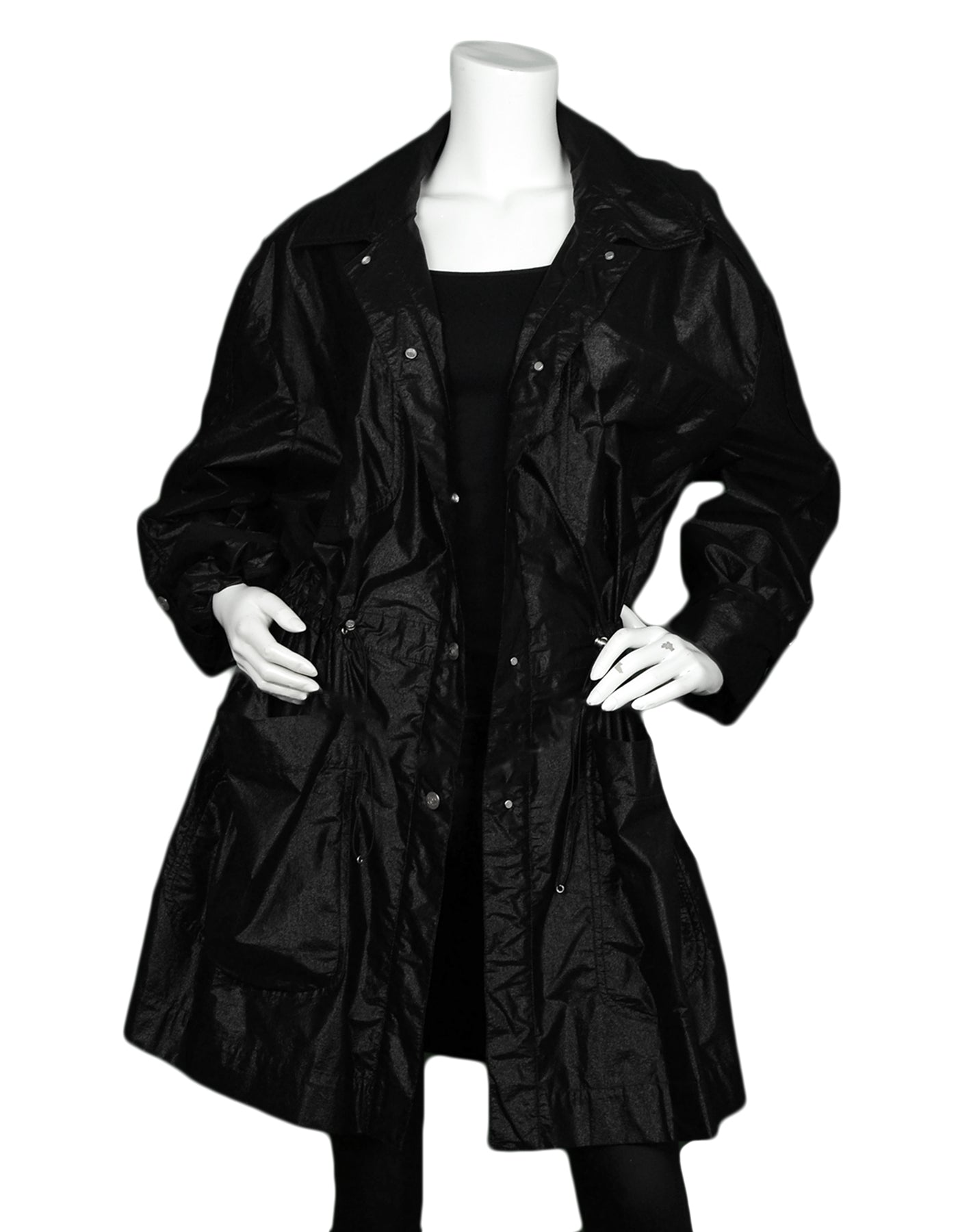 Chanel Black Shiny Snap Jacket with Elastic Cinched Waist sz FR40