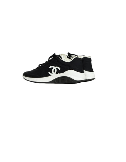 Chanel 2019 Black White Lycra CC Trainers Sneakers sz 39