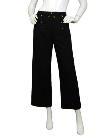 Chanel Vintage Black Wool Sailor Pants w/ 9 CC Buttons sz 34
