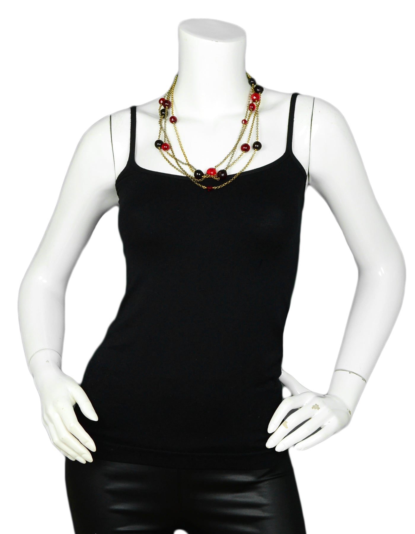 Chanel Vintage Red Gripoix & Crystal Goldtone 92" Necklace