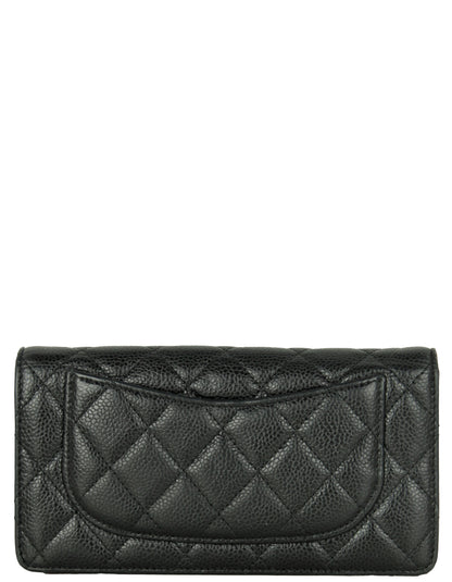 Chanel Black Caviar Leather Quilted Yen Wallet