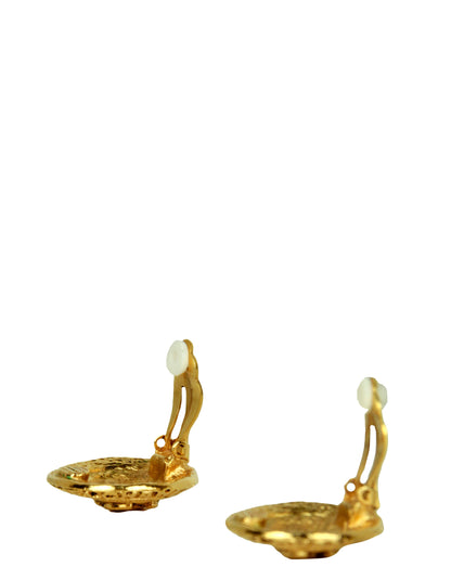 Chanel Vintage Goldtone 1" CC Button Clip-On Earrings