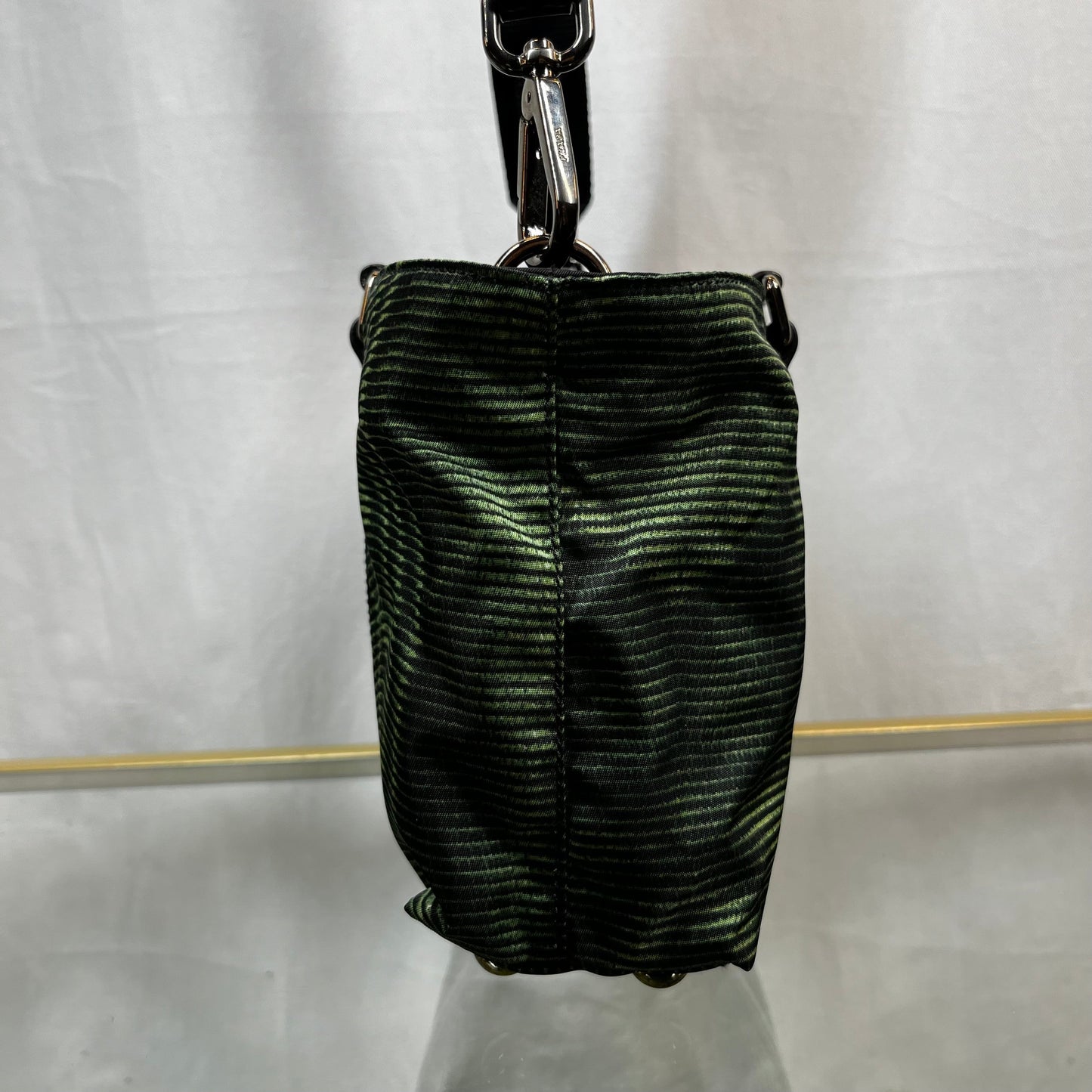 Prada Black Green Striped Nylon Two-Way Tote Bags