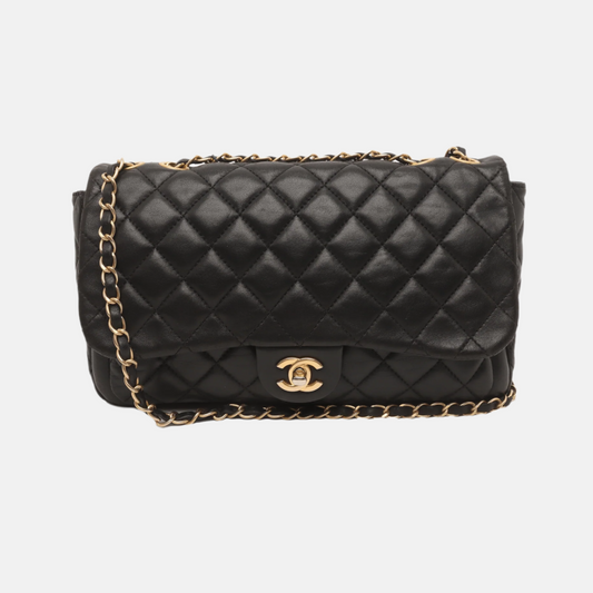 Chanel Now and Forever Large Flap Bag Black Lambskin Gold HW, 2013-14