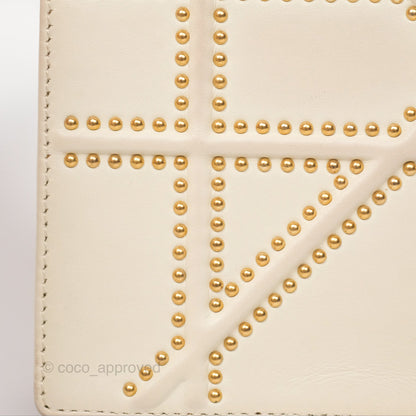 Christian Dior Diorama Wallet on Chain in White Calfskin Studded Gold