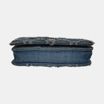 Chanel Wallet on Chain Blue Denim Full Flap Wild Stitch Silver Hardware 2018-2019