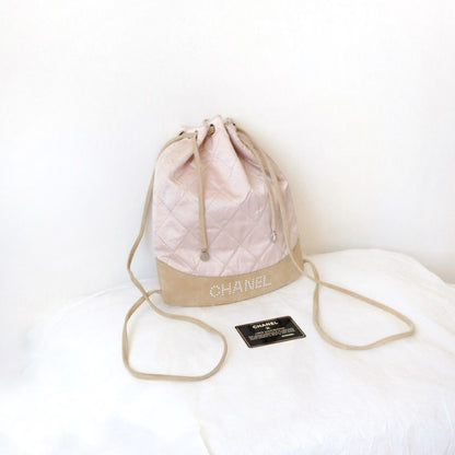 Chanel vintage pink silk drawstring backpack