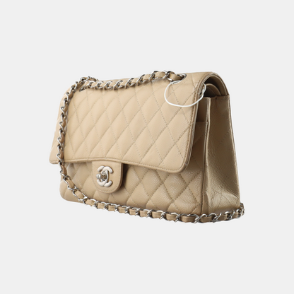 Chanel Timeless Classic Flap Medium Beige Caviar Leather Silver Hardware, 2005-2006
