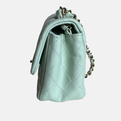 Chanel Classic Flap Mini Square Baby Mint Blue Lambskin Crossbody Bag, 2014