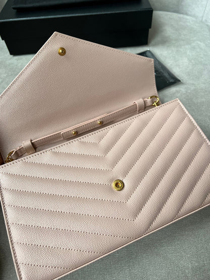 Yves Saint Laurent (YSL) Pale Pink Envelope Chain Wallet