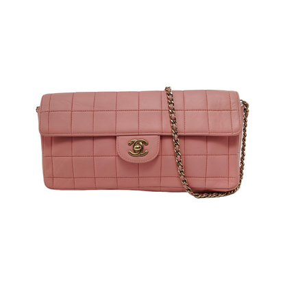Chanel East West Chocolate Bar Light Pink Leather Gold Hardware Vintage