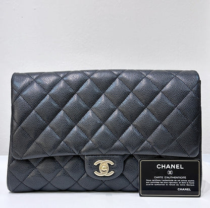 CHANEL Caviar Quilted Clutch With Chain Flap Black GHW