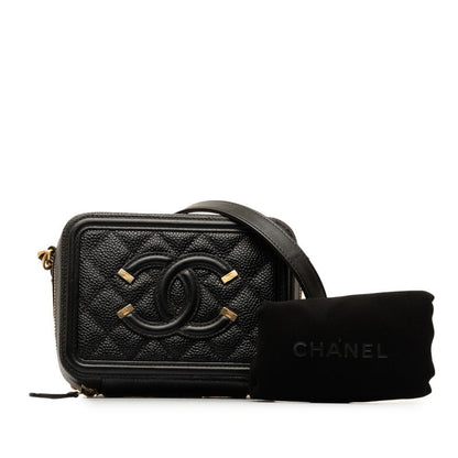 Chanel CC Caviar Filigree Vanity Bag  Leather Shoulder Bag in Excellent condition