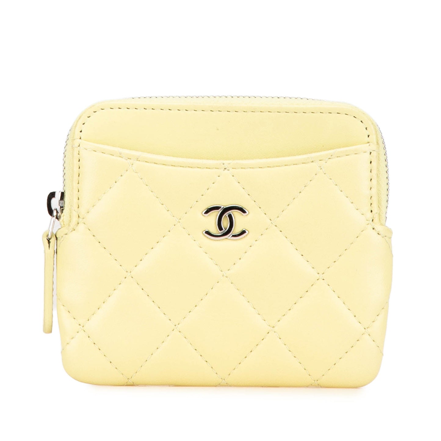 Yellow Chanel CC Quilted Lambskin Zipped Coin Purse