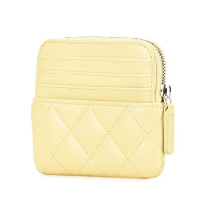 Yellow Chanel CC Quilted Lambskin Zipped Coin Purse