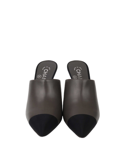 Chanel Black and Grey Mules with Pearl Heels Size 36.